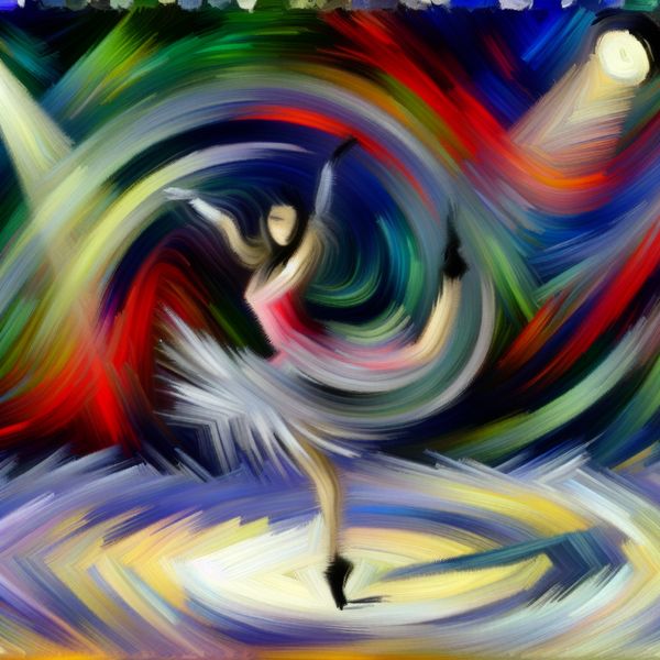 Elegante Danser in Abstracte Stijl Abstracte expressie van een danser die een elegante draai maakt tijdens een optreden, met dynamische penseelstreken.