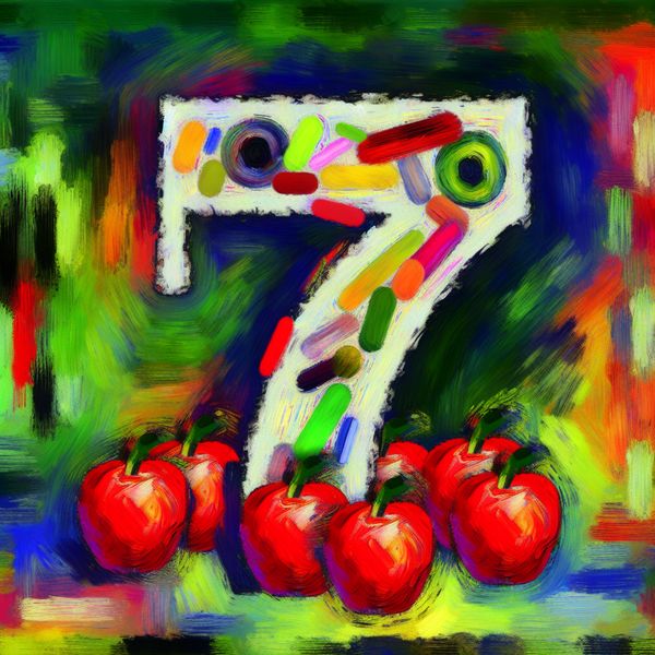 Vibrante Abstracte Illustratie van het Getal 7 Abstracte illustratie van het getal '7' met kleurrijke appels eromheen