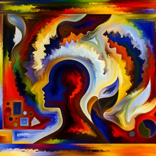 Abstract kunstwerk geïnspireerd door Karel Appel met een figuur die licht en schaduw vertegenwoordigt, symboliserend erkenning en waarheid.