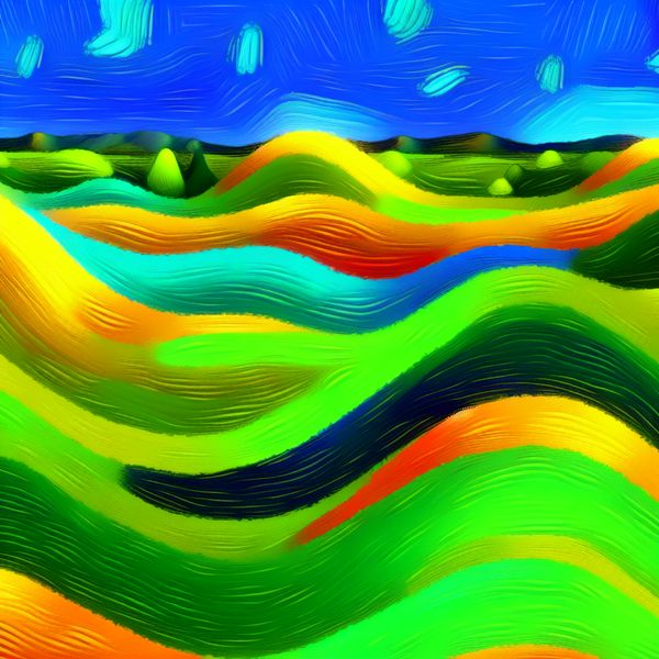 Vibrant Abstract Landscapes met Glooiende Heuvels Abstract landschap met glooiende heuvels in levendige kleuren