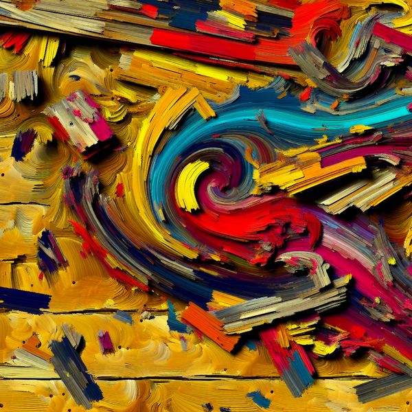 Abstracte voorstelling van verwijderen: verf schuren van hout in expressionistische stijl Abstract expressionistisch schilderij van hout dat geschuurd wordt, met agressieve penseelstreken en afbladderende verf die verwijderd wordt