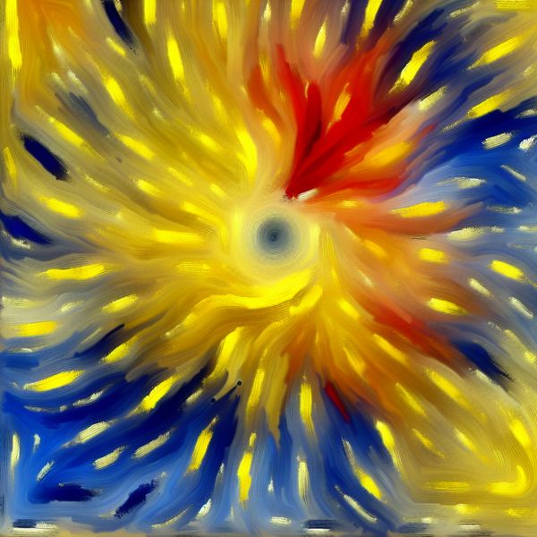 Hoopvolle abstracte expressie: een visuele indruk van optimisme Abstract expressionistisch schilderij dat hoop en optimisme uitstraalt met felle kleuren en dynamische vormen.