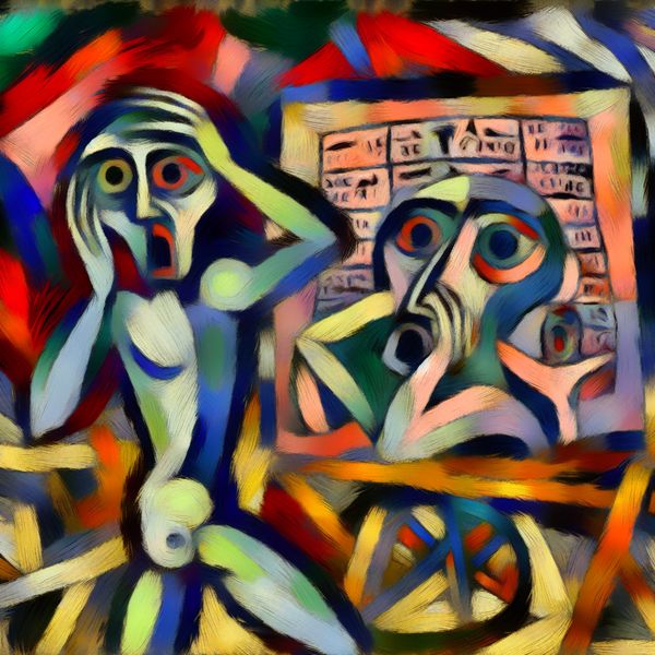 Verlangen in Abstracte Expressie: Peilend naar de Toekomst Abstract expressionistisch kunstwerk van een figuur die verlangen uitdrukt terwijl hij naar een scoreboard kijkt.