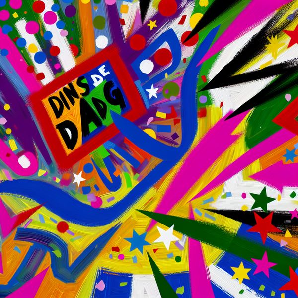 Kleurrijke kalenderdatum illustratie - leren dagen en datums Nederlands Abstracte illustratie van een speelse kalenderpagina met kleurrijke cijfers en vormen, die dinsdag de vijfde dag van de maand benadrukt in de stijl van Karel Appel
