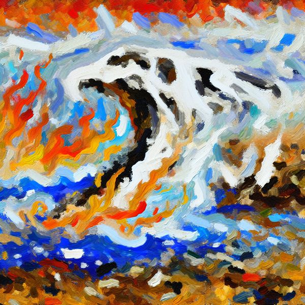 Abstract landschap met smeltende ijskappen en kale aarde in Karel Appel-stijl