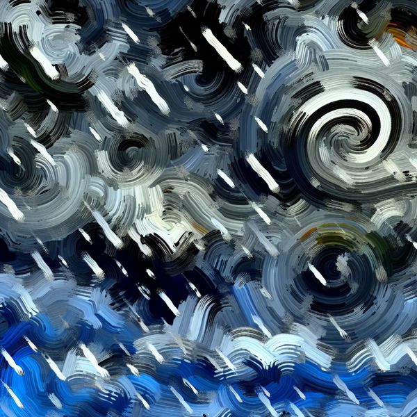 Abstracte regenbui veel regendruppels expressionistische stijl taal leren Abstract expressionistisch schilderij van een hevige regenbui met dikke, dynamische penseelstreken die een enorme hoeveelheid regendruppels voorstellen
