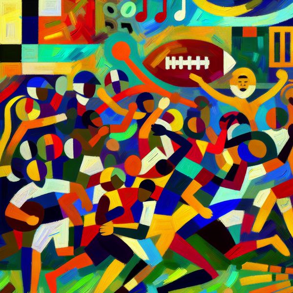 Excite voor Team: Abstracte Kunst van Toevoegen aan een Groep Abstract expressionistische schilderij van een nieuw lid dat enthousiast zich bij een sportteam voegt