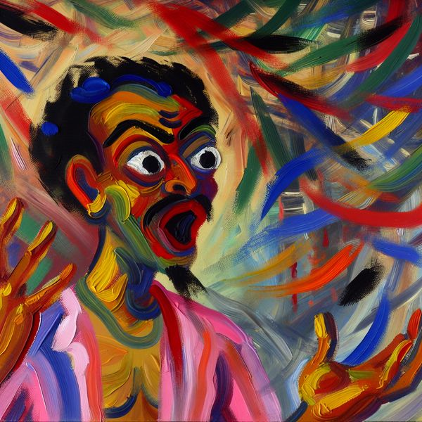 Abstracte Schilderkunst van Verbazing en Teleurstelling Abstract expressionistisch schilderij van een persoon met een uitdrukking van verbazing en teleurstelling.