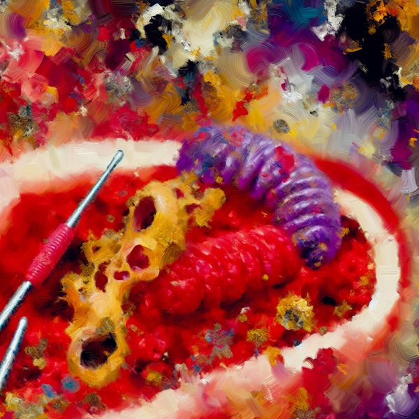 Septische wond illustratie: abstracte medische infectie en ontsteking Abstract expressionistische illustratie van een septische wond met agressieve penseelstreken, kleurrijke infectie en ontsteking