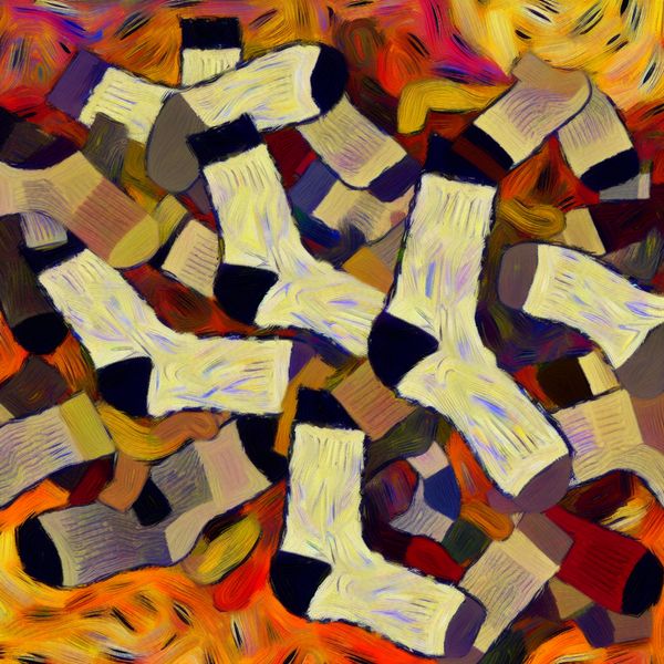 Abstracte sokken en het concept van paren Abstracte compositie van mismatched sokken op een kleurrijke achtergrond