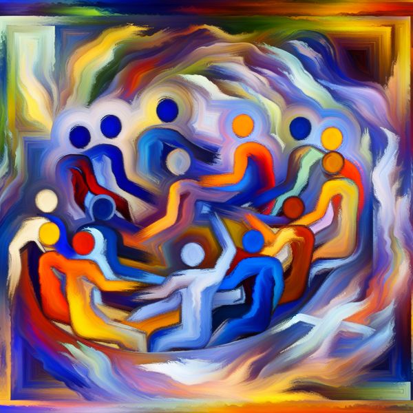 Dynamische Abstracte Teamwork Afbeelding Abstract expressionistische afbeelding van abstracte figuren die teamwork symboliseren