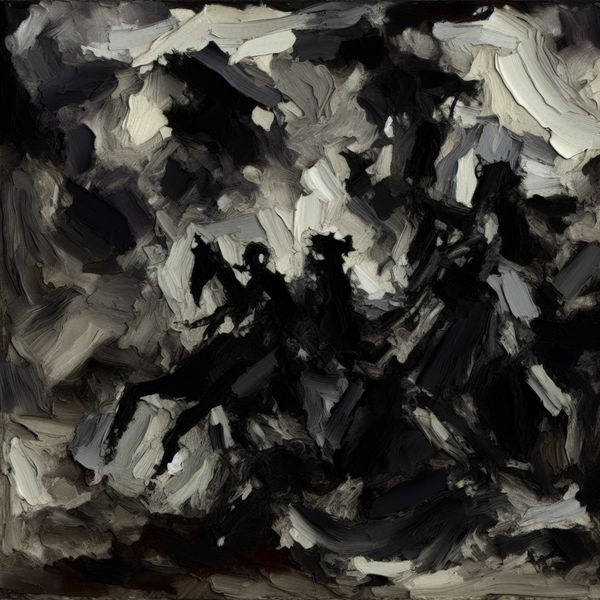 Abstracte uiting van duisternis en verloren momenten Abstract expressionistische schilderij met donkere kleuren en vage vormen die verlies en wanhoop uitdrukken.