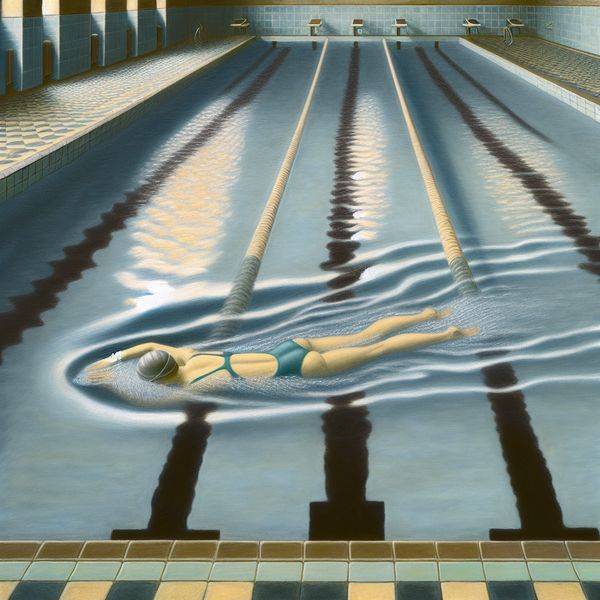 Zwemmer in het midden van een zwembaan met duidelijke afgebakende trajecten in een elegant binnenbad