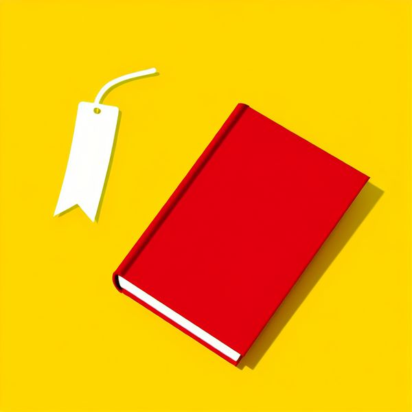 Afgesloten boek illustratie - symbool voor einde van vergadering, dag of jaar Minimalistische illustratie van een gesloten rood boek met een wit boekenlegger, symbool voor afsluiting of einde van een periode