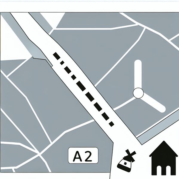 Afkorting Zuid op Nederlandse kaart - Richting en locatie aangeven Minimalistische kaartillustratie met snelweg A2 en afkorting 'Z' voor zuid, in stijl van Dick Bruna