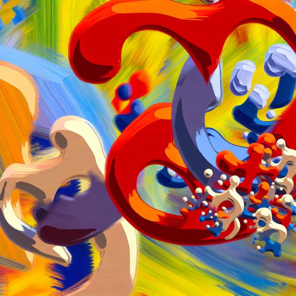 Afleiding in een kleurrijke abstractie Abstracte afbeelding die het concept 'afleiding' visualiseert met kleurrijke, chaotische vormen en een kleinere, schattige variant die de term 'betrekkinkje' symboliseert.