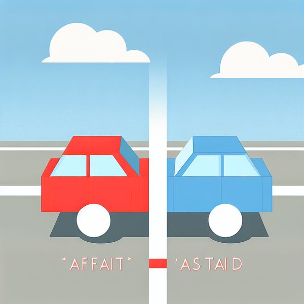 Afstand tussen voertuigen - Minimalistische illustratie voor taalonderwijs Minimalistische illustratie van twee auto's op een snelweg met duidelijke afstand ertussen, ter visualisatie van het begrip 'afstand'