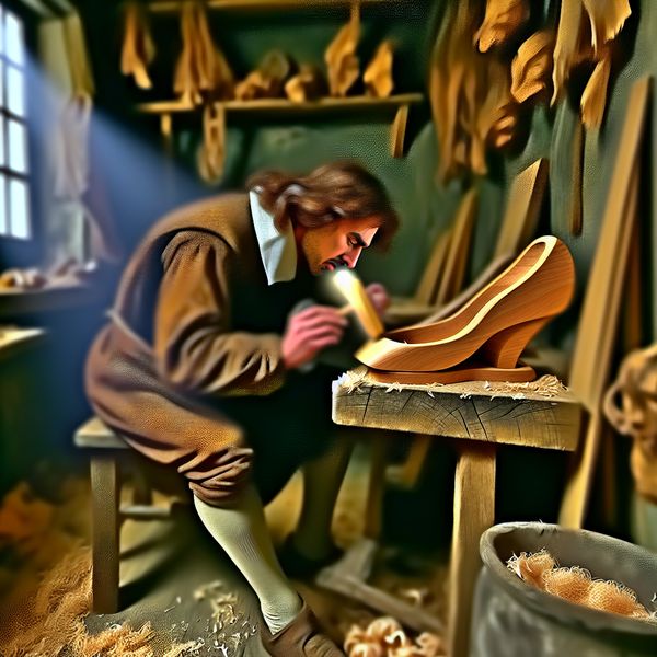 Ambachtsman Schuren Hout in Werkplaats Ambachtsman in een gezellige werkplaats die intensief een stuk hout aanraakt met een doek om het glad te maken