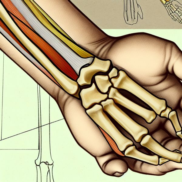 Gedetailleerde anatomische illustratie van een menselijke onderarm met het spaakbeen (radius) aan de duimzijde, inclusief een subtiele breuk