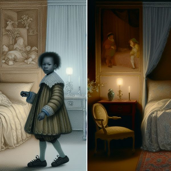 Apart betekenis: gescheiden van anderen in een rustige interieurscène Twee kinderen in aparte slaapkamers, gescheiden door een muur, in een stille en elegante interieurscène met zachte verlichting en fijne texturen