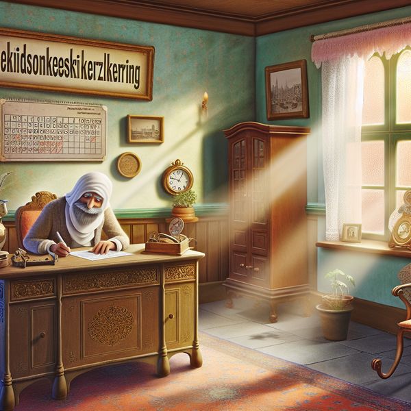Arbeidsongeschiktheidsverzekering in Nostalgische Stijl Een persoon tekent een arbeidsongeschiktheidsverzekering in een nostalgisch kantoor
