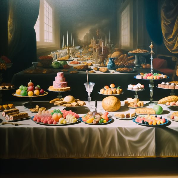 Prachtig banket met diverse gerechten voor feestelijke gelegenheden Tafel met een overvloed aan kleurrijke en verfijnde gerechten tijdens een banket