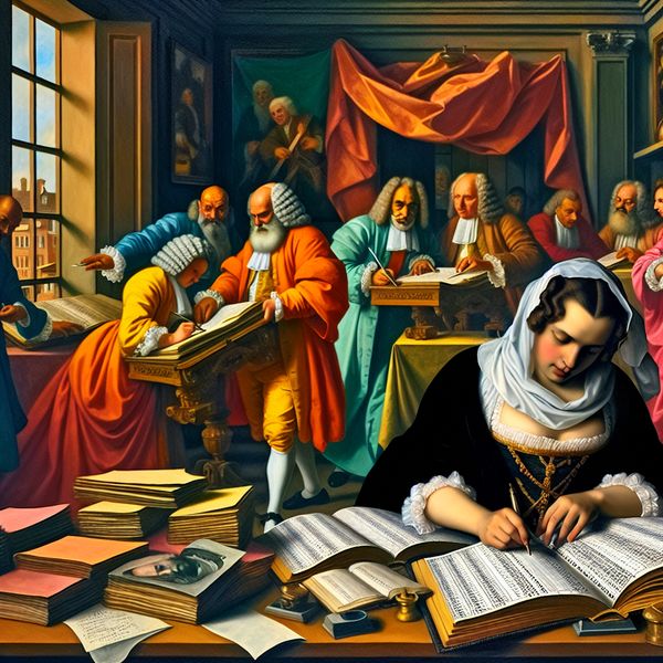 Dramatische Barokke Accountant in Actie Barokke scène met accountant die uitgaven registreert