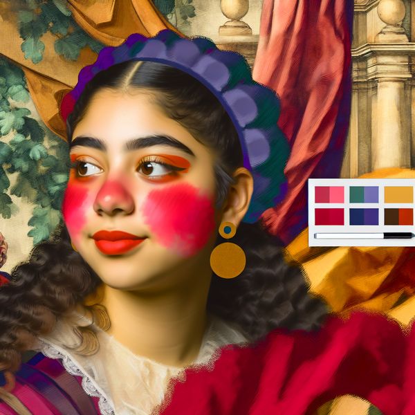 Close-up van een jonge vrouw met een stralende blush op haar wangen, in Barokke stijl