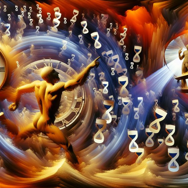 Barokke kunst over tijd en succes Dramatische barok scène met figuur in krachtige pose te midden van chaos, symboliserend groei en succes te midden van falen.