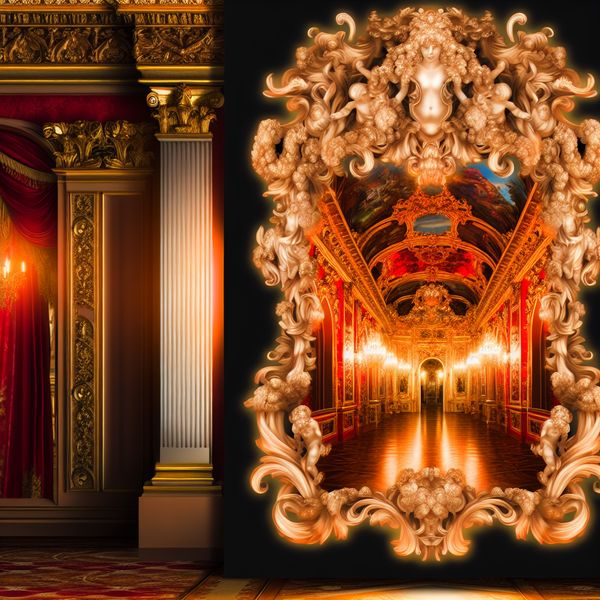 Barokke spiegel met gouden kader: luxe en vakmanschap in klassieke stijl Grote barokke spiegel met een weelderig gouden kader, versierd met cherubijntjes en bloemmotieven in de stijl van Peter Paul Rubens