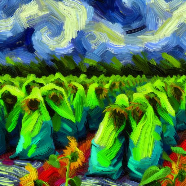 Beschermende dekking voor planten in een tuin Een kleurrijke tuin met diverse planten, omhulde met bescherming tegen vorst, onder een koude, draaiende lucht.