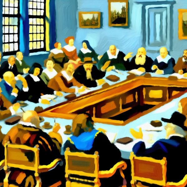 Dynamische bijeenkomst van bestuursleden Diverse groep bestuursleden in een energieke discussie rond een houten vergadertafel.
