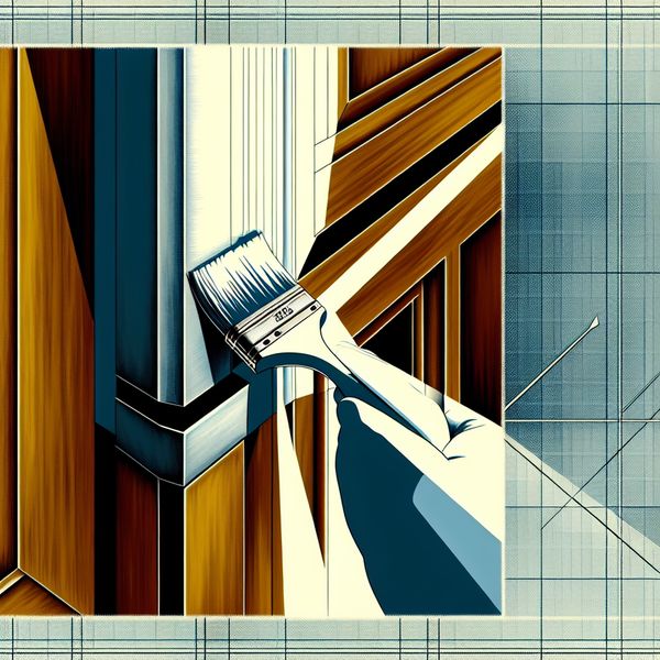Betekenis van 'rand' bij schilderen: smalle strook langs deur of schilderij uitleg Hand die witte verf aanbrengt op de metalen rand van een houten deur, retro-futuristische illustratie