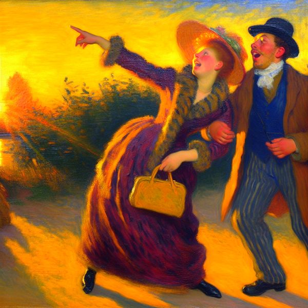Betekenis van 'zo’n' in alledaagse conversatie met vrienden - taal leren Nederlands Twee vrienden bewonderen een elegante handtas tijdens een gouden zonsondergang, waarbij de een verlangend wijst naar 'zo'n tas'