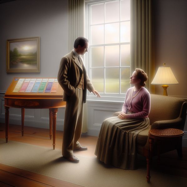 Betrouwbare vriend biedt steun in huiselijke sfeer Een man troost een vrouw in een serene interieursetting, wat vertrouwen en betrouwbaarheid uitstraalt.