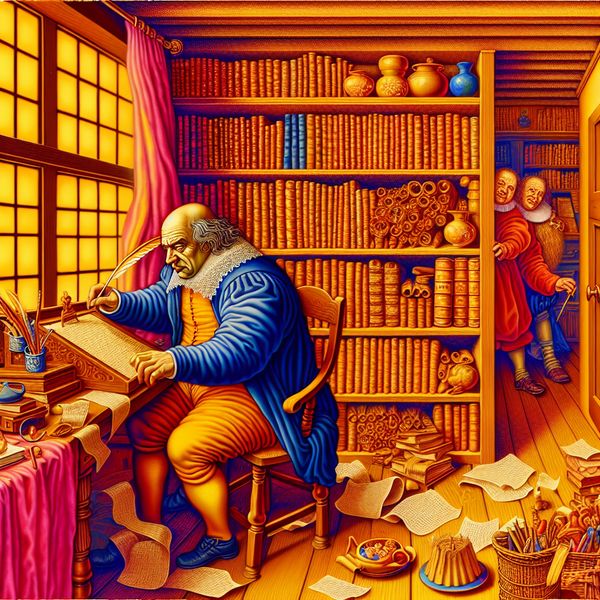 Bloeiperiode carrière: de zomer van je leven in beeld Middelbare man in bloeiperiode van zijn carrière, schrijvend aan een boek met symbolen van succes en creativiteit in een warme, levendige setting