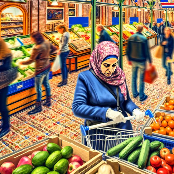 Boodschappen Doen in Nederlandse Supermarkt Supermarkt met shopper die boodschappen in winkelwagentje doet