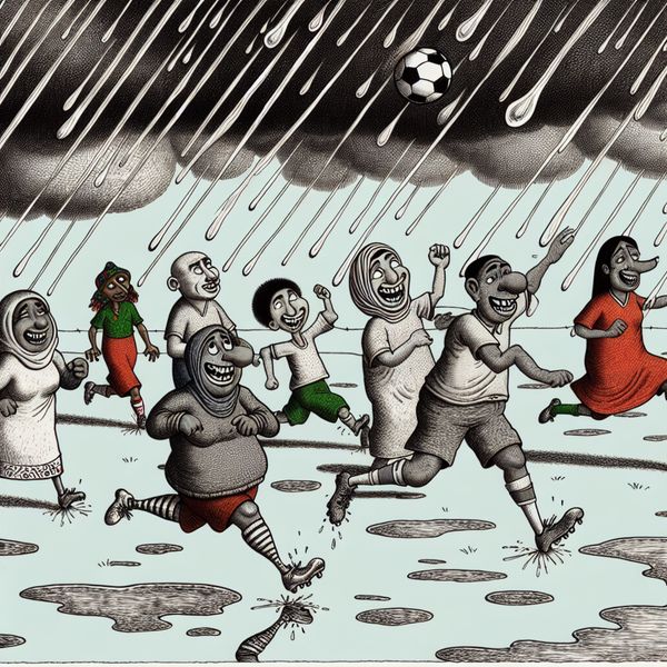 Cartoon Voetbalwedstrijd in de Regen dynamische cartoon voetbalwedstrijd in de regen