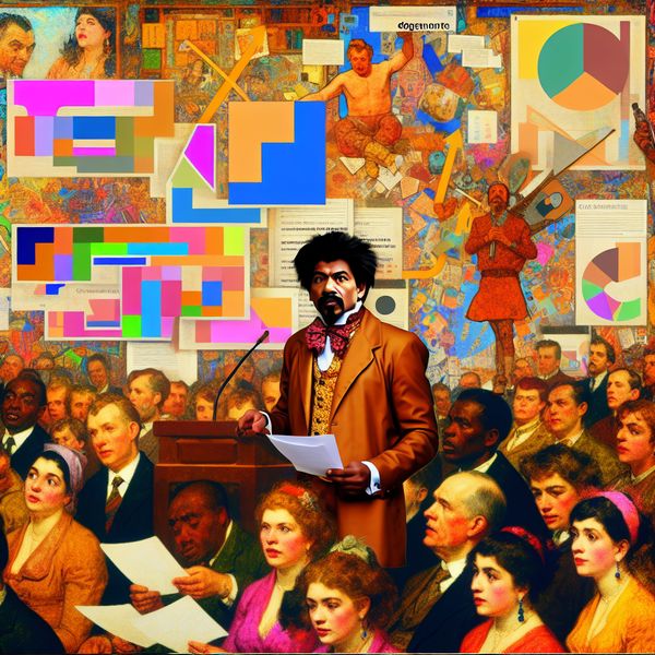 Chaos in Presentatiestructuur: Een Leerzame Illustratie Een levendige presentatie met een zelfverzekerde spreker omringd door chaotische dia's en grafieken, met een divers publiek dat verschillende reacties toont.