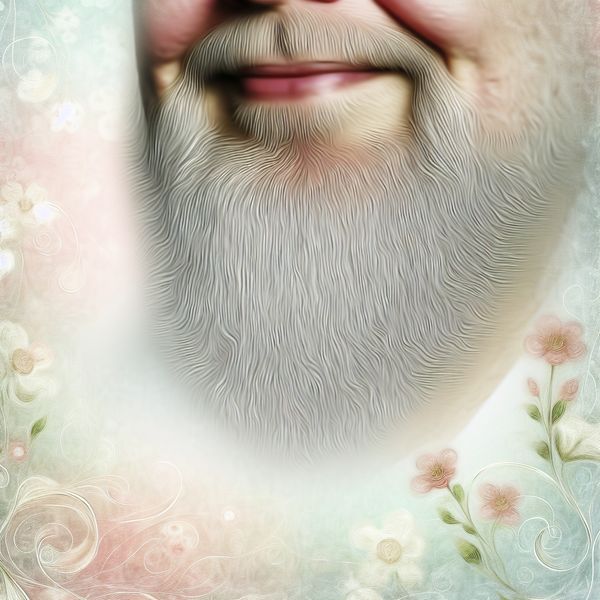 Dromerige close-up van baardhaar in pastelachtige setting Dichtbij opname van een man's baard met zachte grijze haren die in het licht glanzen, in een dromerige vintage-achtige setting.