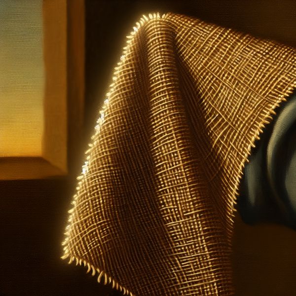 Compact geweven stof met dichte textuur en windwerende eigenschappen Dicht geweven stof met compacte structuur in zacht licht, Vermeer-stijl