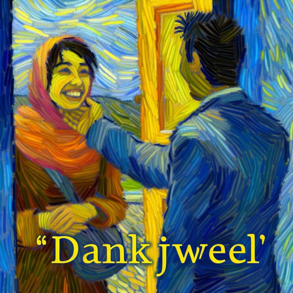 Dankbare Vrouw bij Deuropening in Van Gogh Stijl Vrouw bij deuropening zegt 'dankjewel' terwijl man deur openhoudt