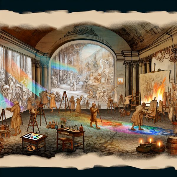 Een fantasierijk kunstproject dat kunstenaars door de geschiedenis toont in een vintage setting.