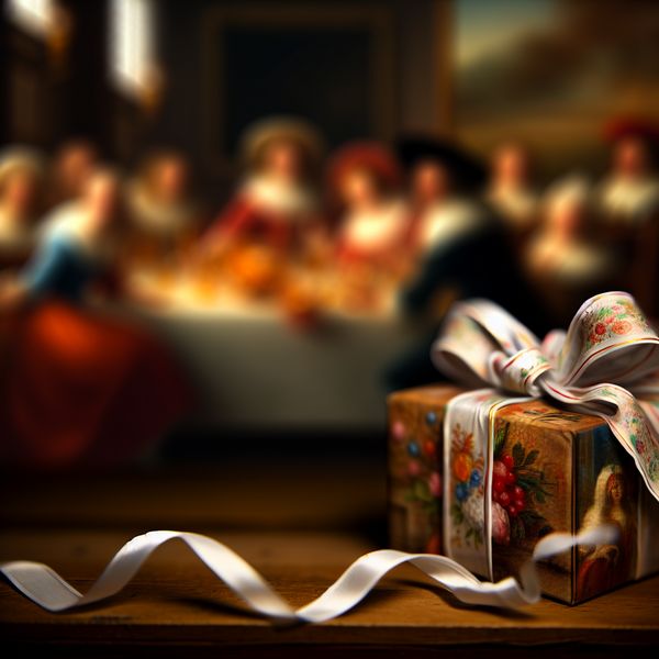 Decoratieve draai voor cadeauversiering Een mooi ingepakt cadeau met een decoratieve draai om het lint, op een houten tafel.