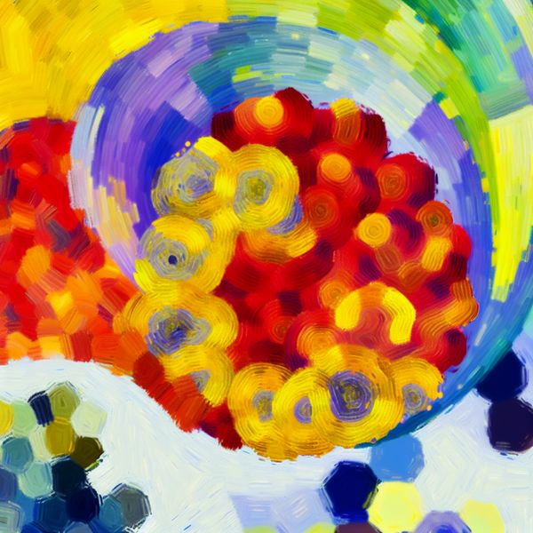 Dikke laag vet onder de huid - expressieve kunst voor taalonderwijs Abstract schilderij van een dikke laag vet onder de huid, weergegeven in felle kleuren en expressieve penseelstreken in de stijl van Karel Appel
