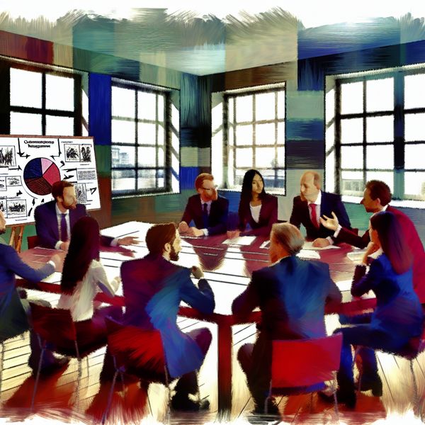 Diverse professionals in samenwerking tijdens vergadering Diverse professionals rond een conferentietafel in levendige discussie