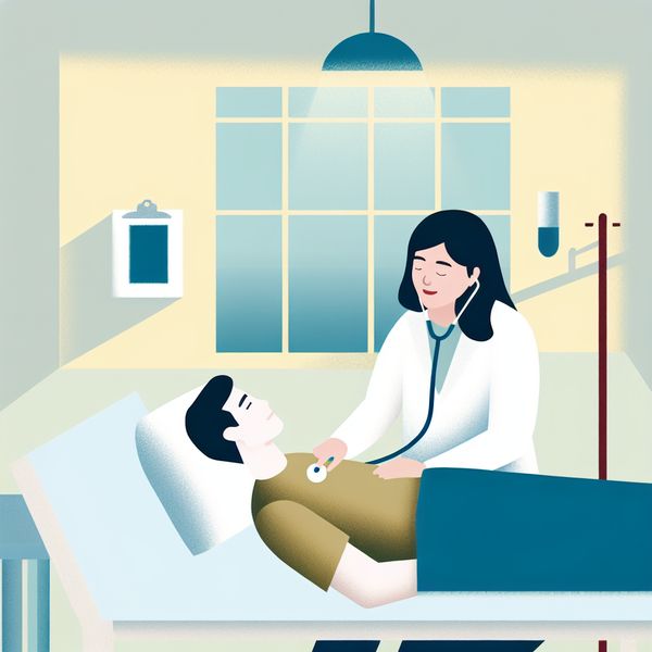Vriendelijke dokter onderzoekt ontspannen patiënt met stethoscoop in lichte, kindvriendelijke spreekkamer