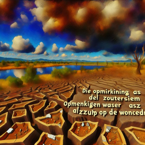 Stormachtig landschap met metafoor voor pijnlijke woorden Een dramatisch landschap met een stormachtige lucht, droge aarde en een sereen meer op de achtergrond.