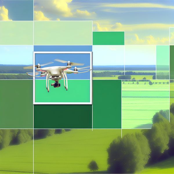 Drone boven groene velden Drone die boven weelderige groene velden vliegt op een serene middag