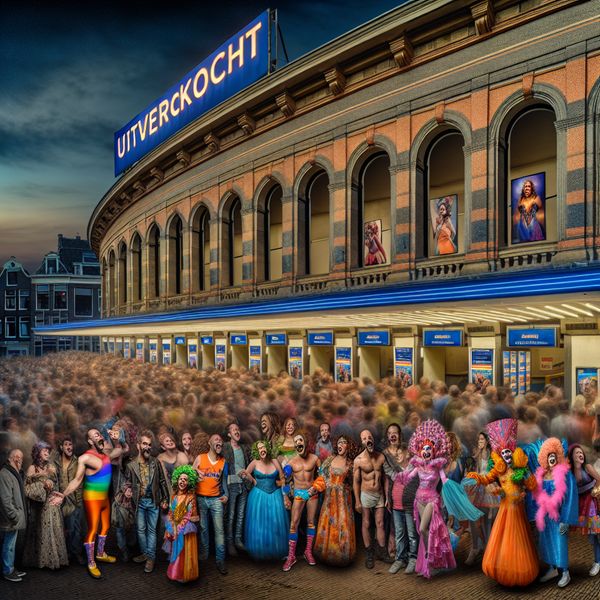 Druk Theater Met Enthousiaste Toeschouwers Een druk theater met een enthousiaste menigte die wacht op een optreden, met blije en verwachtingsvolle gezichten.